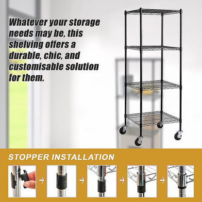 Modular Wire Storage 60x60cm Steel Shelving Black With Wheels For Garage Warehouse Or Kitchen Organisation V63-841251
