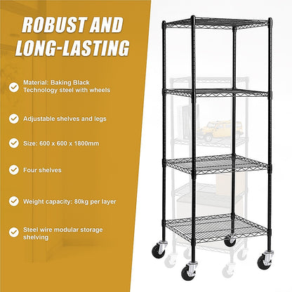 Modular Wire Storage 60x60cm Steel Shelving Black With Wheels For Garage Warehouse Or Kitchen Organisation V63-841251