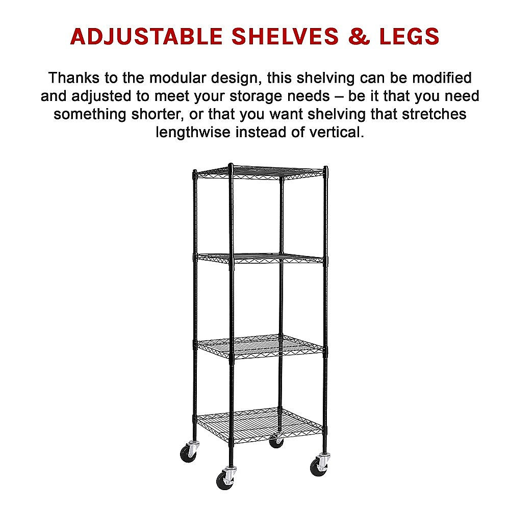 Modular Wire Storage 60x60cm Steel Shelving Black With Wheels For Garage Warehouse Or Kitchen Organisation V63-841251