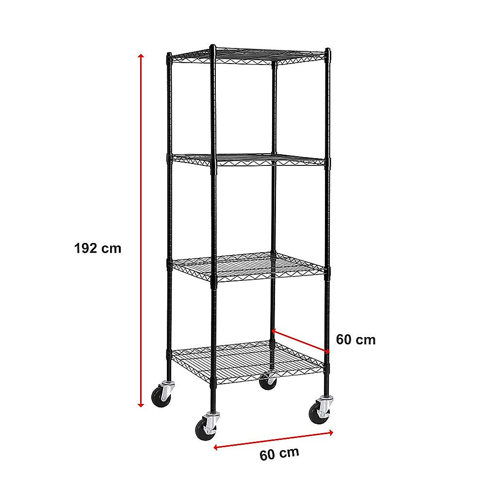 Modular Wire Storage 60x60cm Steel Shelving Black With Wheels For Garage Warehouse Or Kitchen Organisation V63-841251