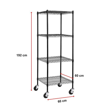 Modular Wire Storage 60x60cm Steel Shelving Black With Wheels For Garage Warehouse Or Kitchen Organisation V63-841251