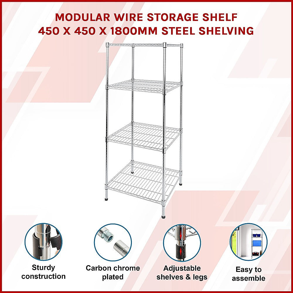 Modular Wire Storage 45x45cm Steel Shelving Chrome With Fixed Legs For Garage Warehouse Or Kitchen V63-841271