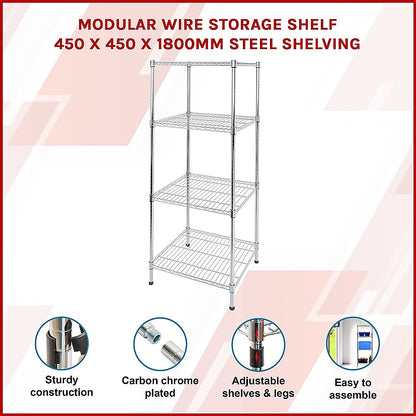 Modular Wire Storage 45x45cm Steel Shelving Chrome With Fixed Legs For Garage Warehouse Or Kitchen V63-841271