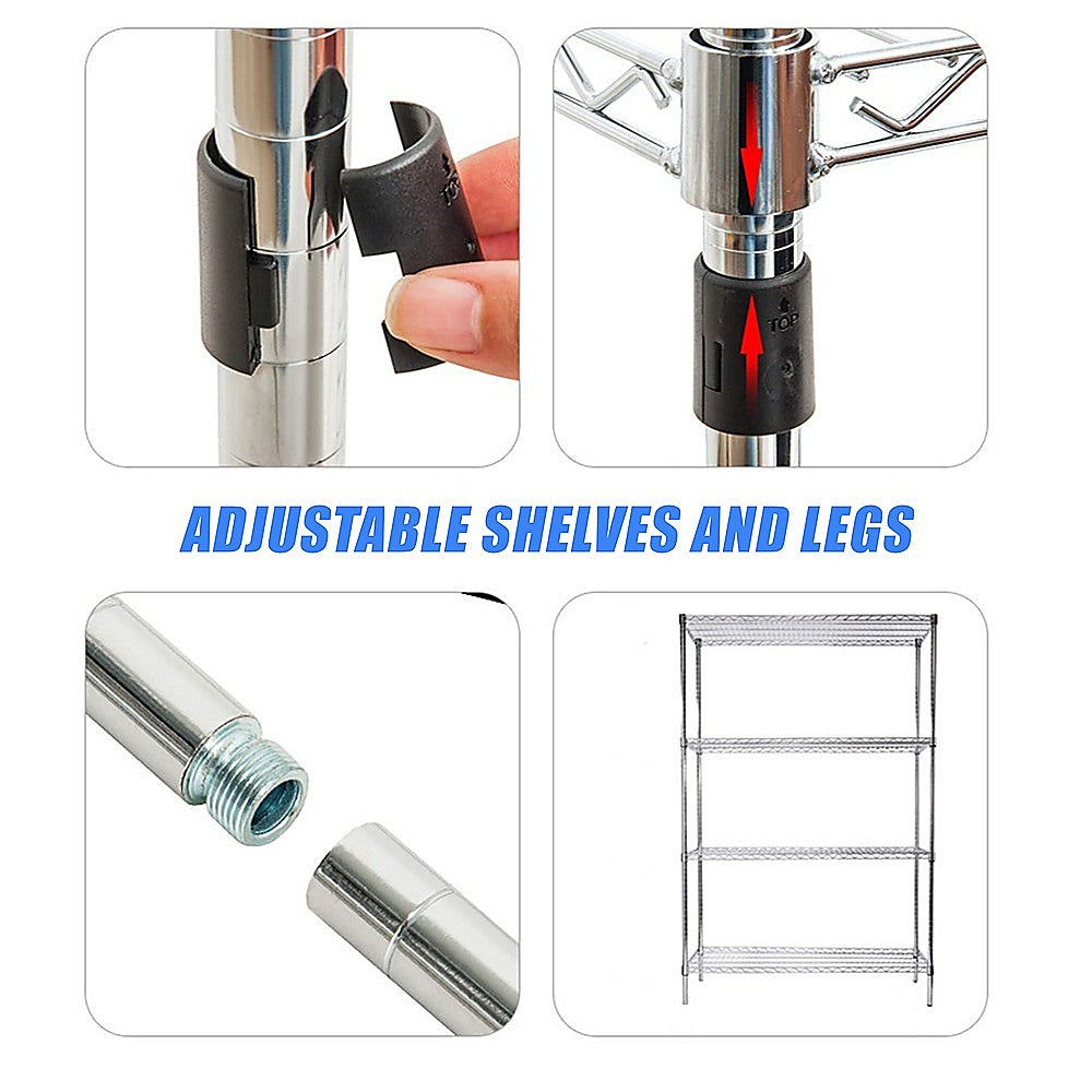 Modular Wire Storage 45x45cm Steel Shelving Chrome With Fixed Legs For Garage Warehouse Or Kitchen V63-841271