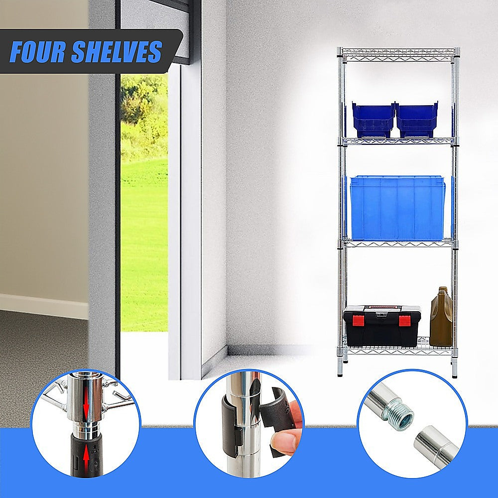 Modular Wire Storage 45x45cm Steel Shelving Chrome With Fixed Legs For Garage Warehouse Or Kitchen V63-841271