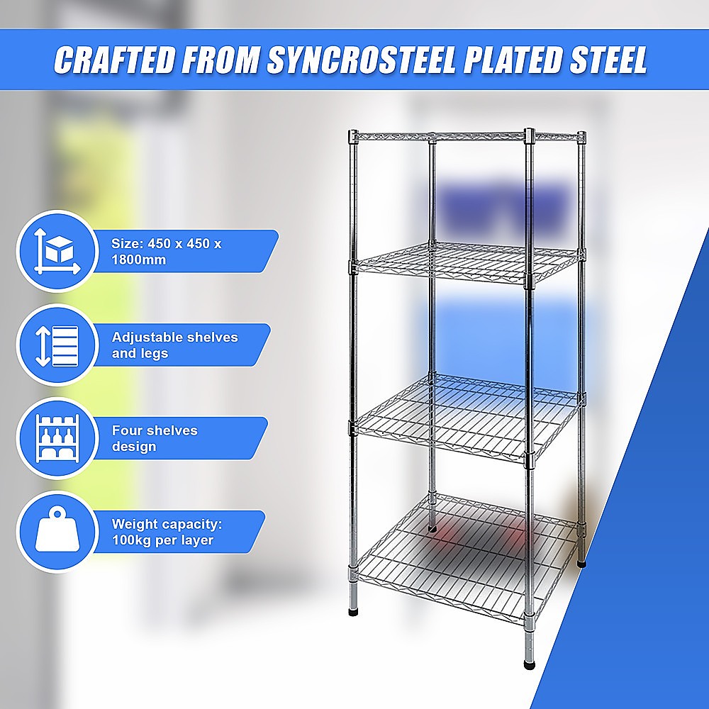 Modular Wire Storage 45x45cm Steel Shelving Chrome With Fixed Legs For Garage Warehouse Or Kitchen V63-841271