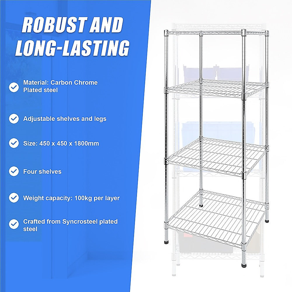 Modular Wire Storage 45x45cm Steel Shelving Chrome With Fixed Legs For Garage Warehouse Or Kitchen V63-841271