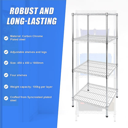 Modular Wire Storage 45x45cm Steel Shelving Chrome With Fixed Legs For Garage Warehouse Or Kitchen V63-841271