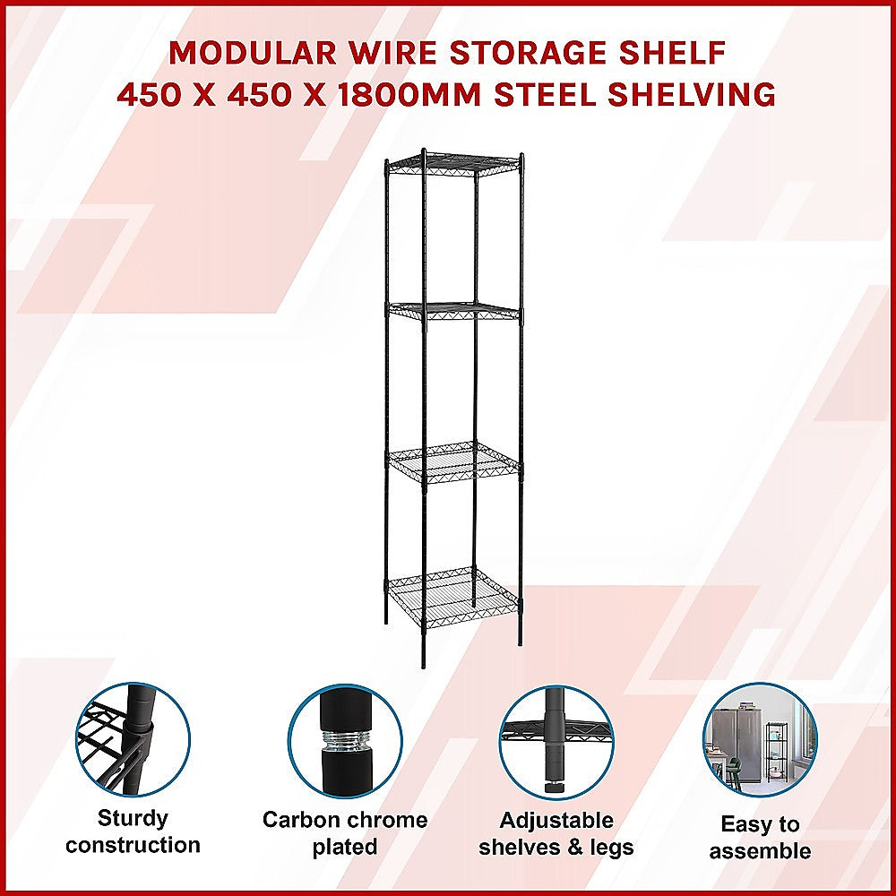 Modular Wire Storage 45x45cm Steel Shelving Black With Fixed Legs For Garage Warehouse Or Kitchen Organisation V63-841281