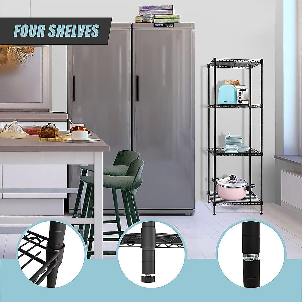 Modular Wire Storage 45x45cm Steel Shelving Black With Fixed Legs For Garage Warehouse Or Kitchen Organisation V63-841281