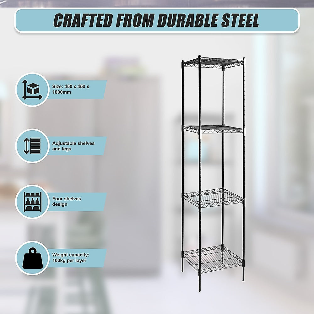Modular Wire Storage 45x45cm Steel Shelving Black With Fixed Legs For Garage Warehouse Or Kitchen Organisation V63-841281