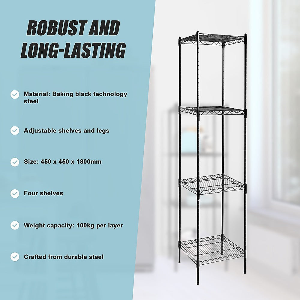 Modular Wire Storage 45x45cm Steel Shelving Black With Fixed Legs For Garage Warehouse Or Kitchen Organisation V63-841281