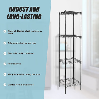 Modular Wire Storage 45x45cm Steel Shelving Black With Fixed Legs For Garage Warehouse Or Kitchen Organisation V63-841281