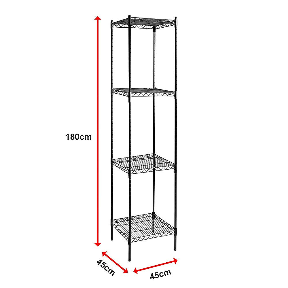 Modular Wire Storage 45x45cm Steel Shelving Black With Fixed Legs For Garage Warehouse Or Kitchen Organisation V63-841281