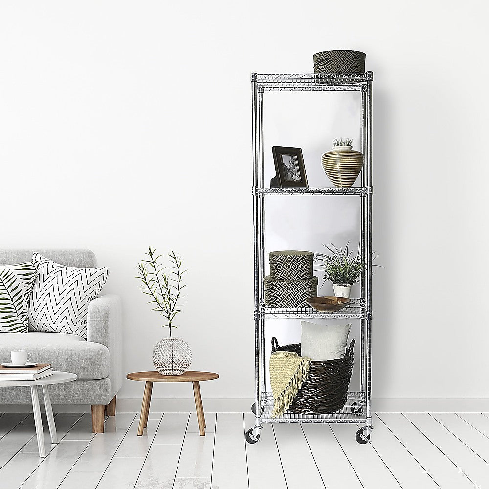 Modular Wire Storage 45x45cm Steel Shelving Chrome With Wheels For Garage Warehouse Or Kitchen Organisation V63-841291
