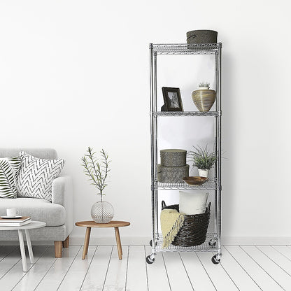 Modular Wire Storage 45x45cm Steel Shelving Chrome With Wheels For Garage Warehouse Or Kitchen Organisation V63-841291