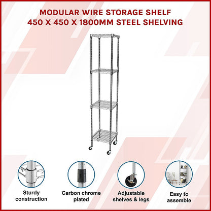 Modular Wire Storage 45x45cm Steel Shelving Chrome With Wheels For Garage Warehouse Or Kitchen Organisation V63-841291