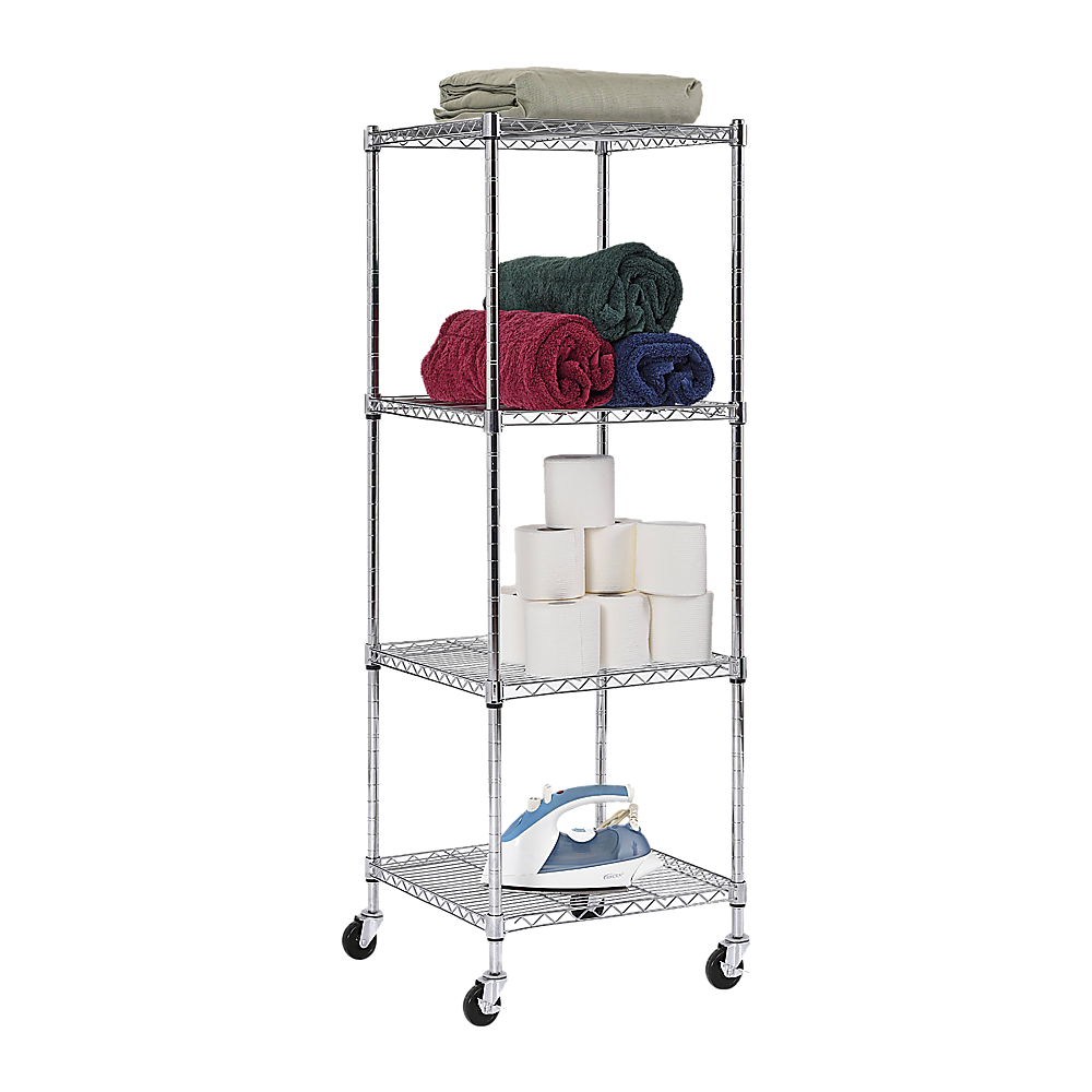 Modular Wire Storage 45x45cm Steel Shelving Chrome With Wheels For Garage Warehouse Or Kitchen Organisation V63-841291