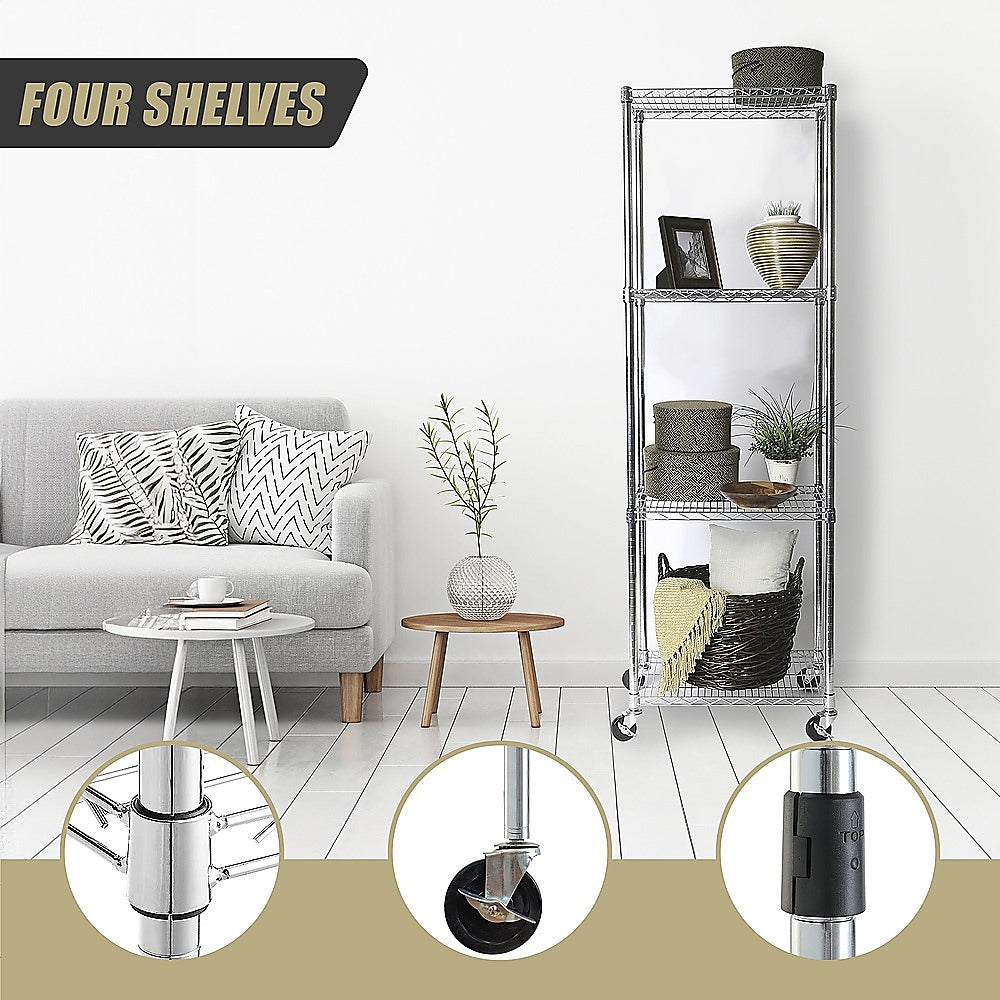 Modular Wire Storage 45x45cm Steel Shelving Chrome With Wheels For Garage Warehouse Or Kitchen Organisation V63-841291