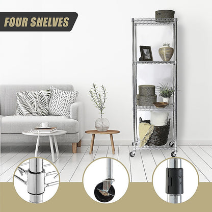 Modular Wire Storage 45x45cm Steel Shelving Chrome With Wheels For Garage Warehouse Or Kitchen Organisation V63-841291