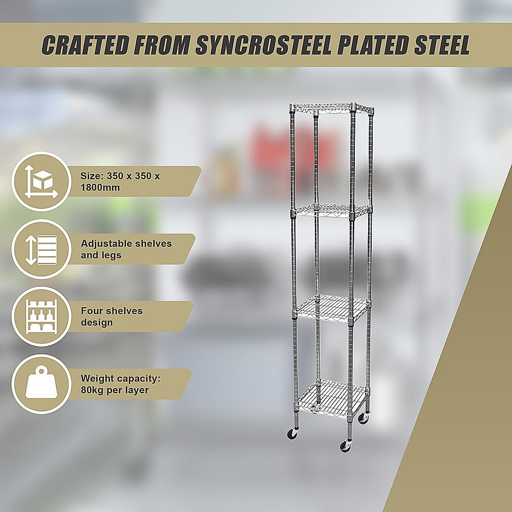 Modular Wire Storage 45x45cm Steel Shelving Chrome With Wheels For Garage Warehouse Or Kitchen Organisation V63-841291