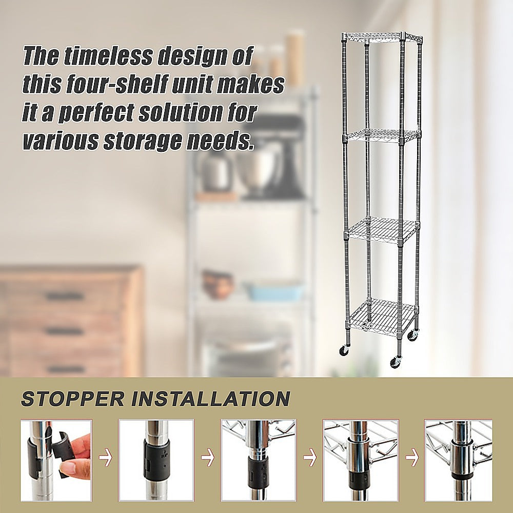 Modular Wire Storage 45x45cm Steel Shelving Chrome With Wheels For Garage Warehouse Or Kitchen Organisation V63-841291