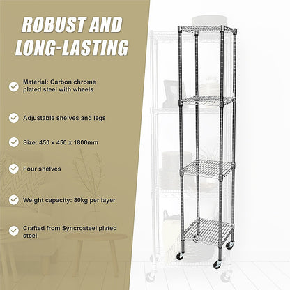 Modular Wire Storage 45x45cm Steel Shelving Chrome With Wheels For Garage Warehouse Or Kitchen Organisation V63-841291