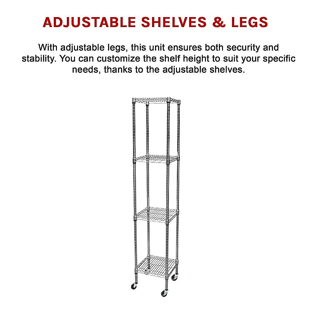 Modular Wire Storage 45x45cm Steel Shelving Chrome With Wheels For Garage Warehouse Or Kitchen Organisation V63-841291