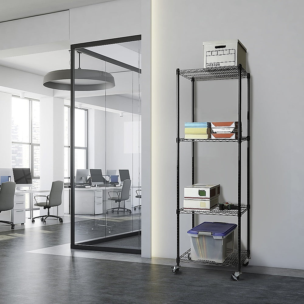 Modular Wire Storage 45x45cm Steel Shelving Black With Wheels For Garage Warehouse Or Kitchen Organisation V63-841301