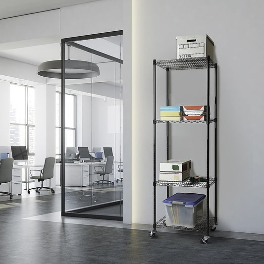 Modular Wire Storage 45x45cm Steel Shelving Black With Wheels For Garage Warehouse Or Kitchen Organisation V63-841301