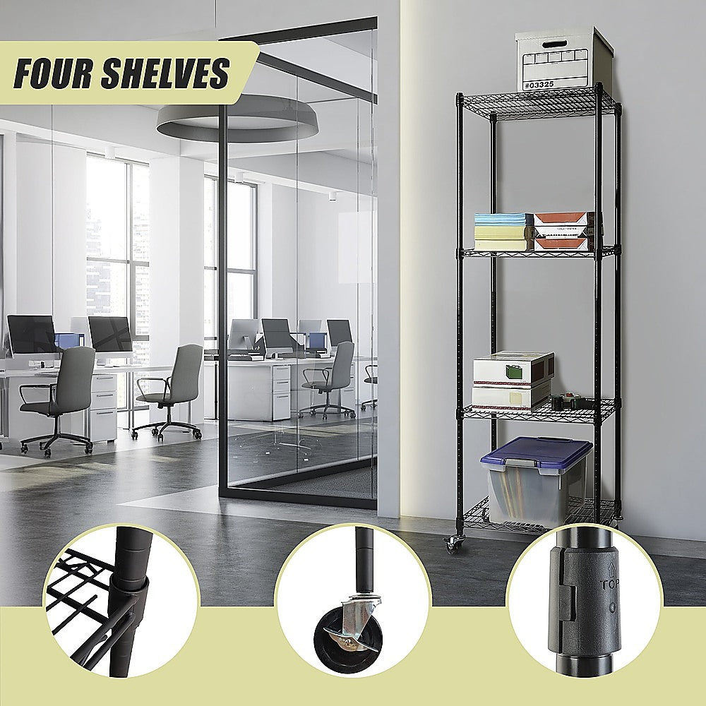 Modular Wire Storage 45x45cm Steel Shelving Black With Wheels For Garage Warehouse Or Kitchen Organisation V63-841301