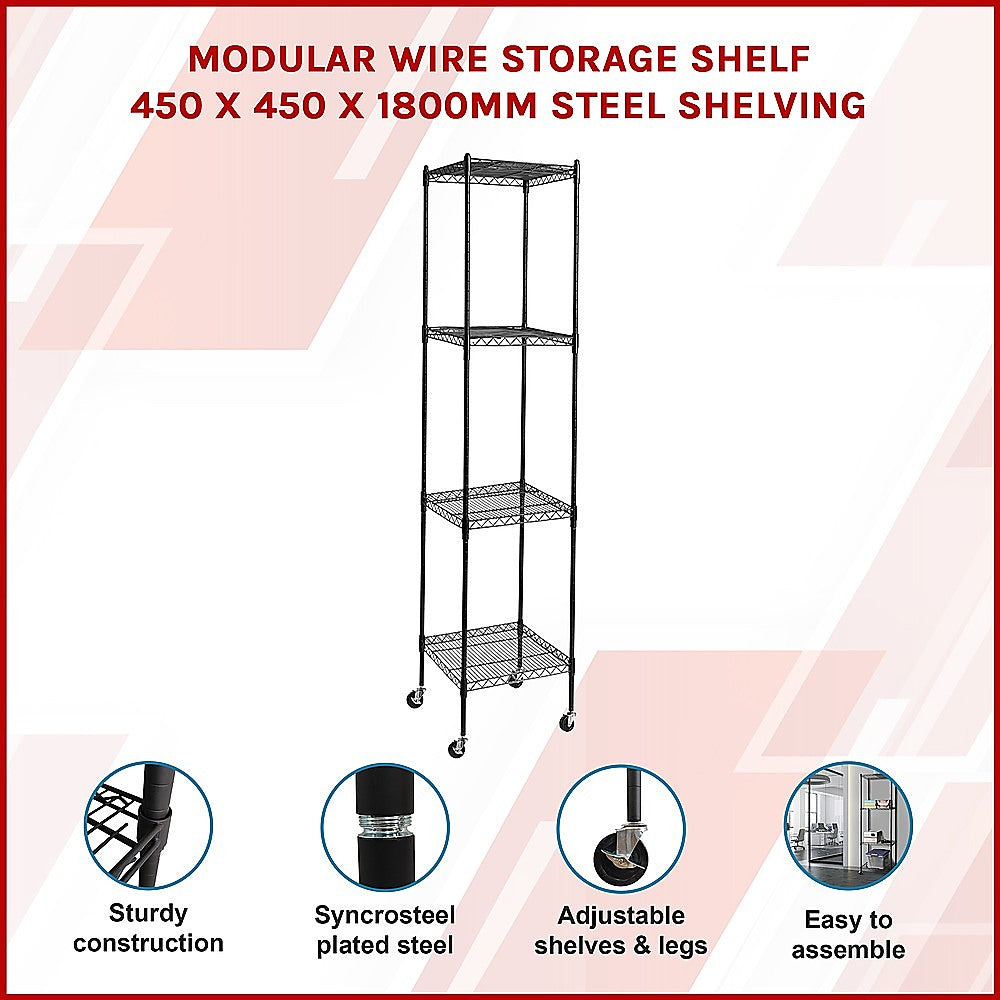 Modular Wire Storage 45x45cm Steel Shelving Black With Wheels For Garage Warehouse Or Kitchen Organisation V63-841301