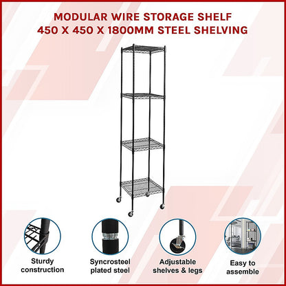 Modular Wire Storage 45x45cm Steel Shelving Black With Wheels For Garage Warehouse Or Kitchen Organisation V63-841301