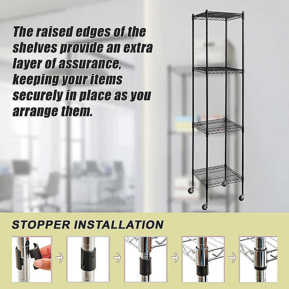 Modular Wire Storage 45x45cm Steel Shelving Black With Wheels For Garage Warehouse Or Kitchen Organisation V63-841301