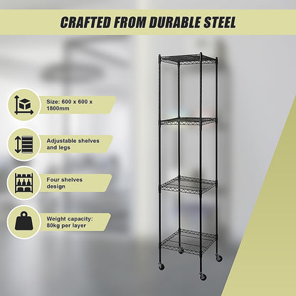 Modular Wire Storage 45x45cm Steel Shelving Black With Wheels For Garage Warehouse Or Kitchen Organisation V63-841301
