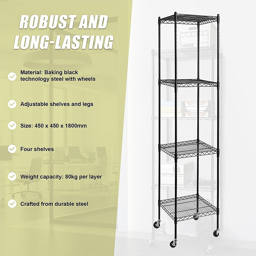 Modular Wire Storage 45x45cm Steel Shelving Black With Wheels For Garage Warehouse Or Kitchen Organisation V63-841301