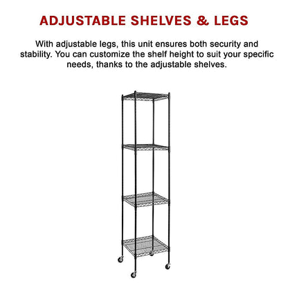 Modular Wire Storage 45x45cm Steel Shelving Black With Wheels For Garage Warehouse Or Kitchen Organisation V63-841301