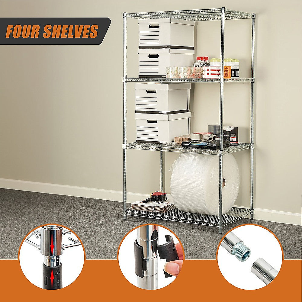 Modular Wire Storage 120x60cm Steel Shelving Chrome With Fixed Legs For Garage Warehouse Or Kitchen V63-841321