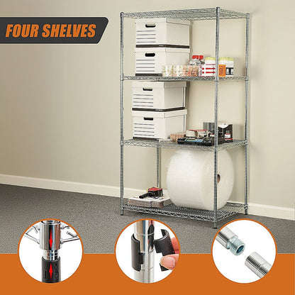 Modular Wire Storage 120x60cm Steel Shelving Chrome With Fixed Legs For Garage Warehouse Or Kitchen V63-841321