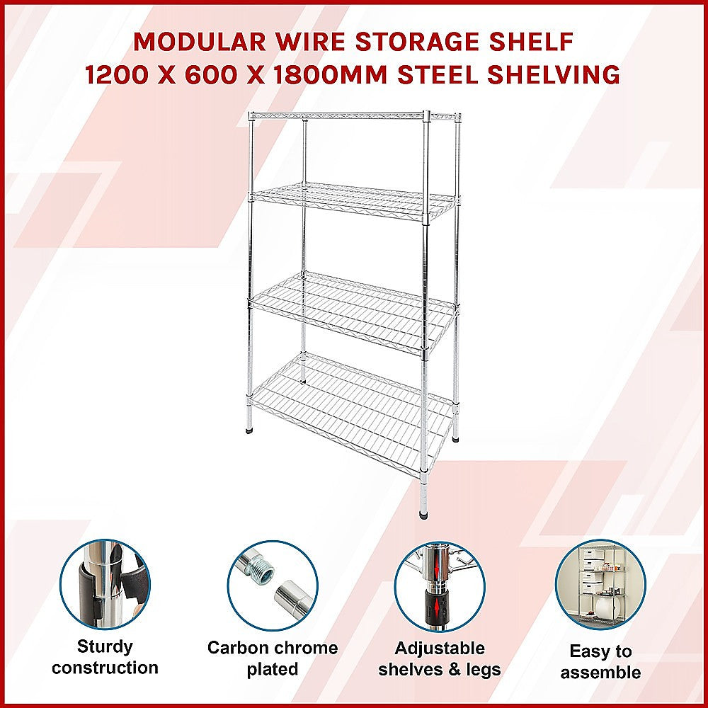 Modular Wire Storage 120x60cm Steel Shelving Chrome With Fixed Legs For Garage Warehouse Or Kitchen V63-841321