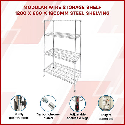 Modular Wire Storage 120x60cm Steel Shelving Chrome With Fixed Legs For Garage Warehouse Or Kitchen V63-841321