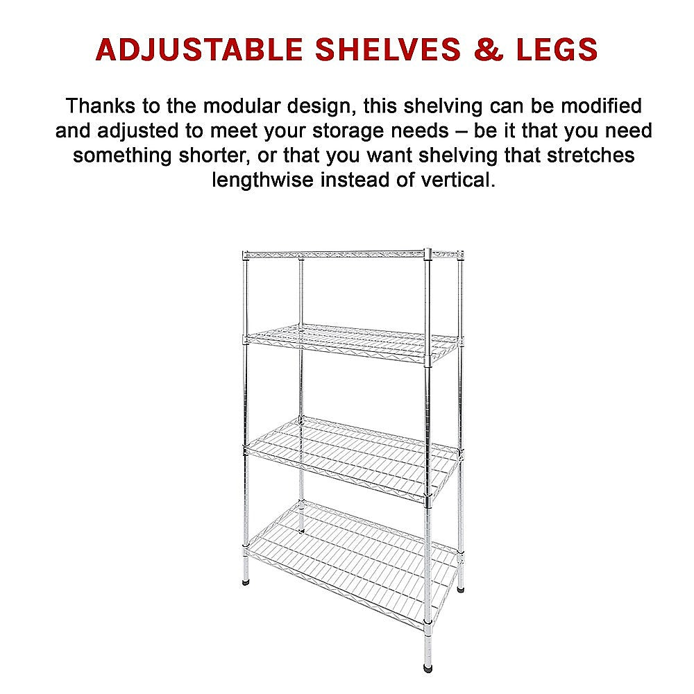 Modular Wire Storage 120x60cm Steel Shelving Chrome With Fixed Legs For Garage Warehouse Or Kitchen V63-841321