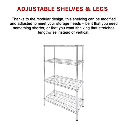 Modular Wire Storage 120x60cm Steel Shelving Chrome With Fixed Legs For Garage Warehouse Or Kitchen V63-841321