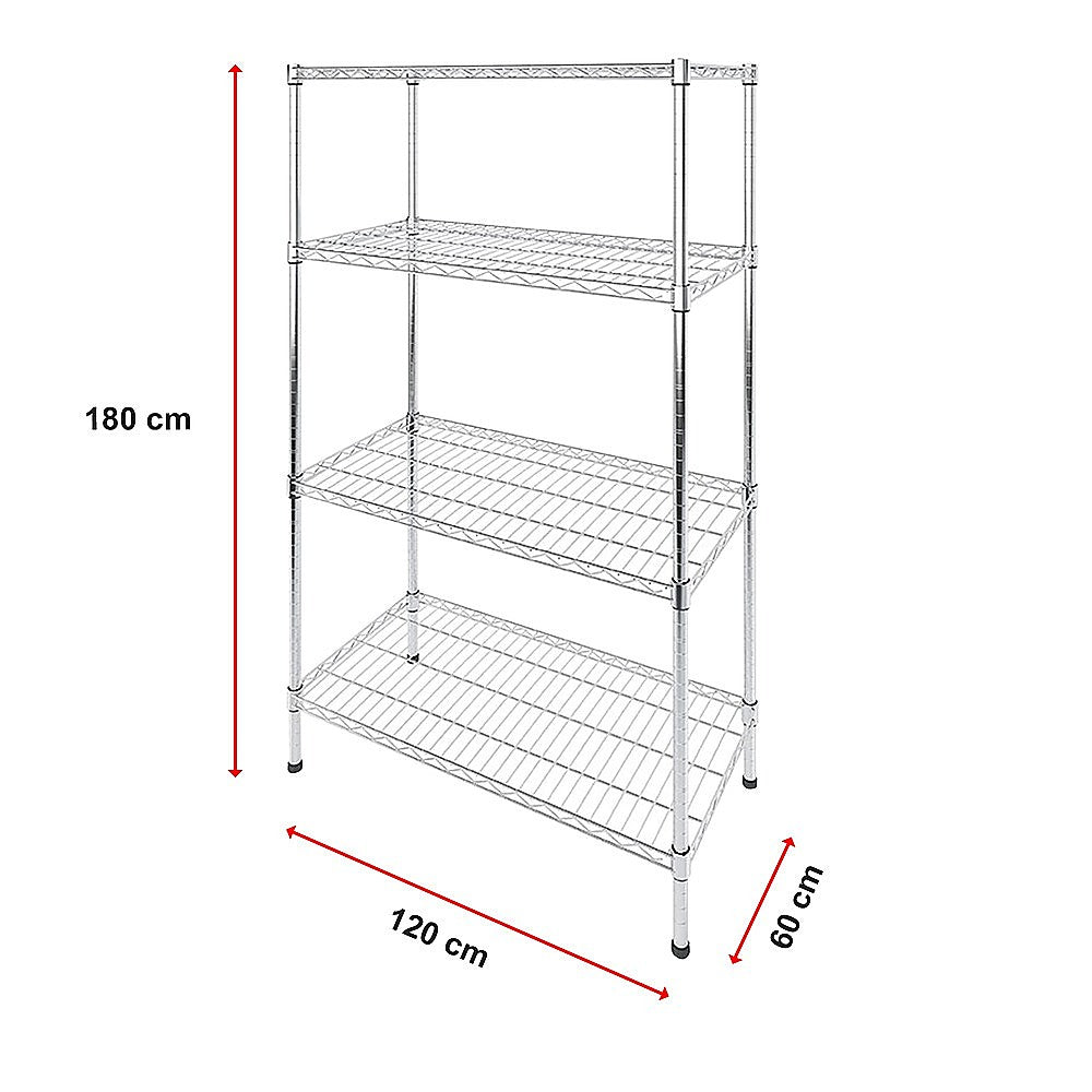 Modular Wire Storage 120x60cm Steel Shelving Chrome With Fixed Legs For Garage Warehouse Or Kitchen V63-841321