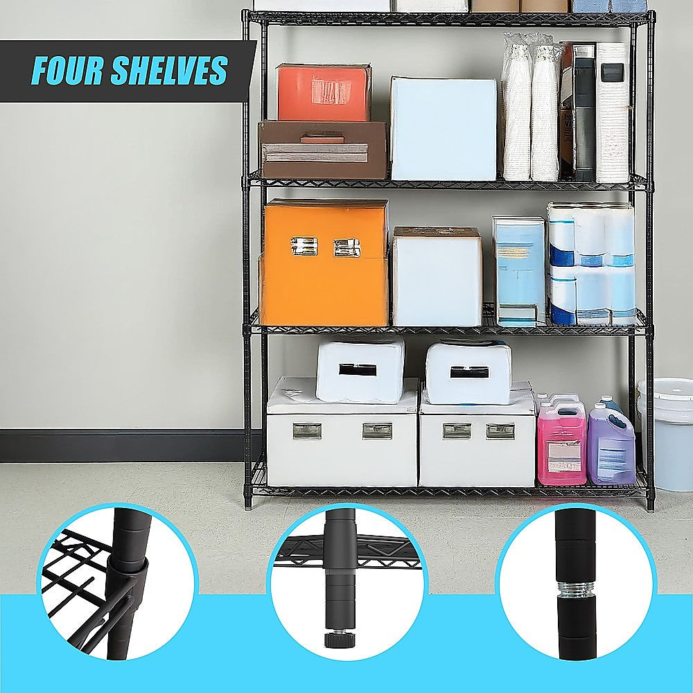 Modular Wire Storage 120x60cm Steel Shelving Black With Fixed Legs For Garage Warehouse Or Kitchen V63-841331