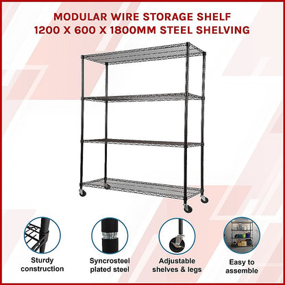 Modular Wire Storage 120x60cm Steel Shelving Black With Fixed Legs For Garage Warehouse Or Kitchen V63-841331