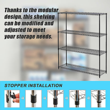 Modular Wire Storage 120x60cm Steel Shelving Black With Fixed Legs For Garage Warehouse Or Kitchen V63-841331
