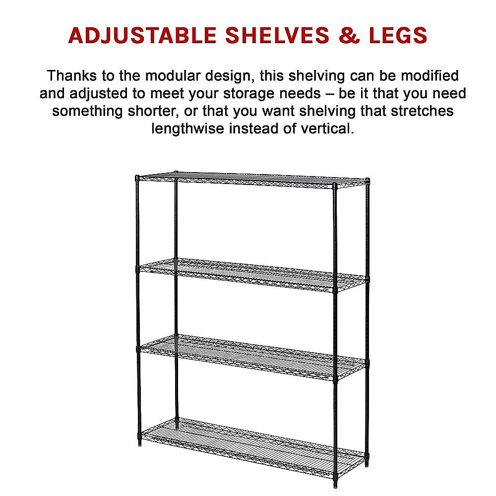 Modular Wire Storage 120x60cm Steel Shelving Black With Fixed Legs For Garage Warehouse Or Kitchen V63-841331