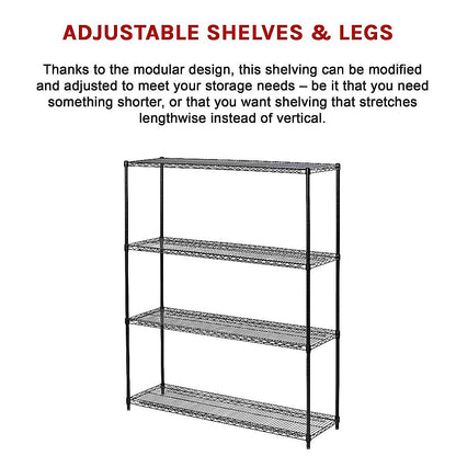 Modular Wire Storage 120x60cm Steel Shelving Black With Fixed Legs For Garage Warehouse Or Kitchen V63-841331