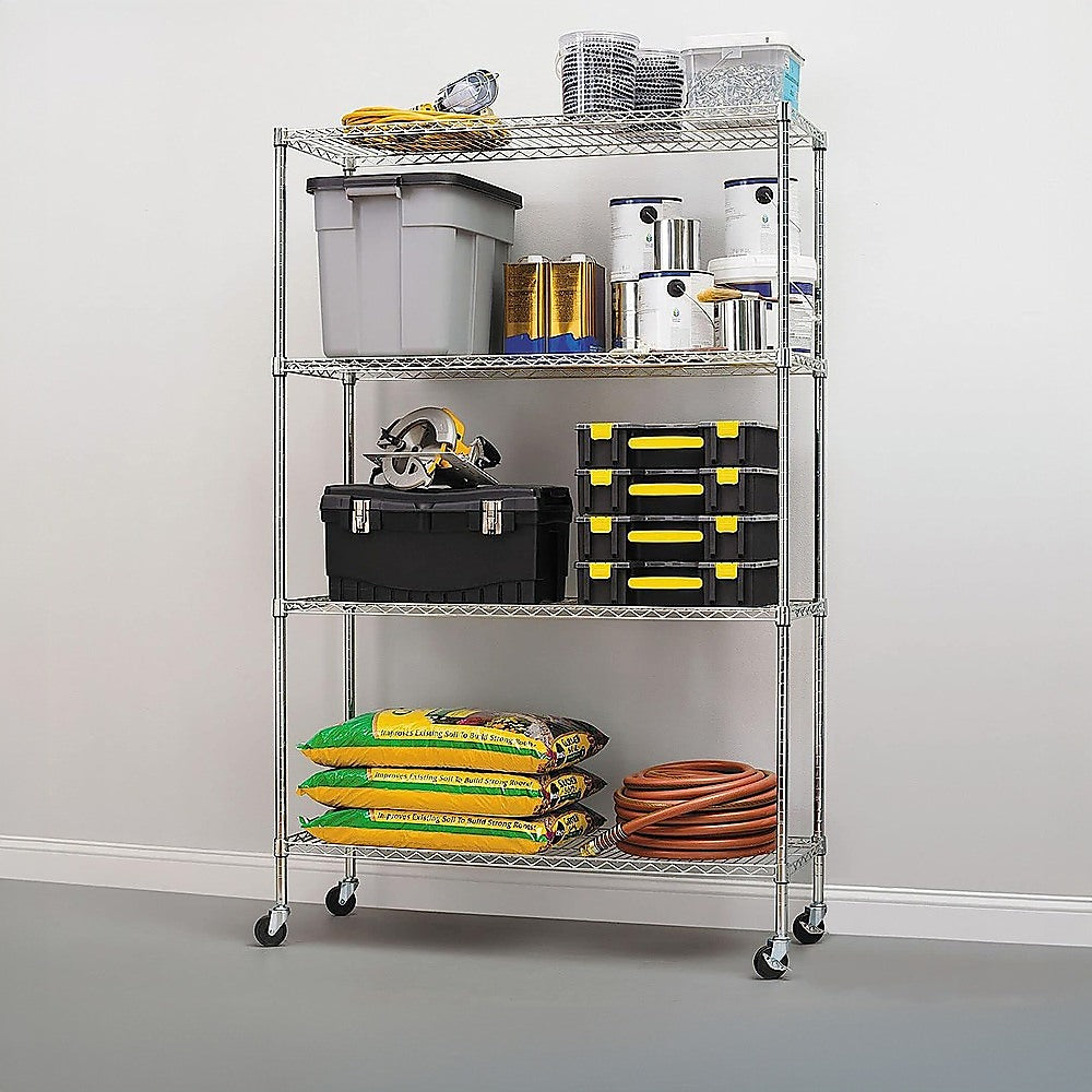 Modular Wire Storage 120x60cm Steel Shelving Chrome With Wheels For Garage Warehouse Or Kitchen Organisation V63-841341
